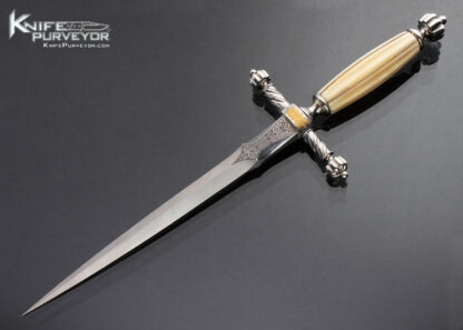 Wolfgang Lowechner Custom Knife Engraved Gold Mammoth Dagger W Fine Silver Wire Inlay 12369