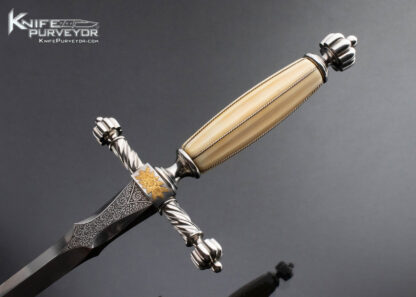 Wolfgang Lowechner Custom Knife Engraved Gold Mammoth Dagger W Fine Silver Wire Inlay 12369