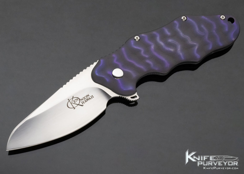 Ken Onion Custom Knife Anodized Textured Titanium Wrinkle Frame Lock Flipper Knife Purveyor