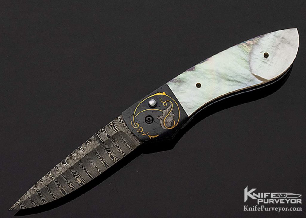 Jim Minnick Custom Knife Damascus Pearl & Damascus Button Lock