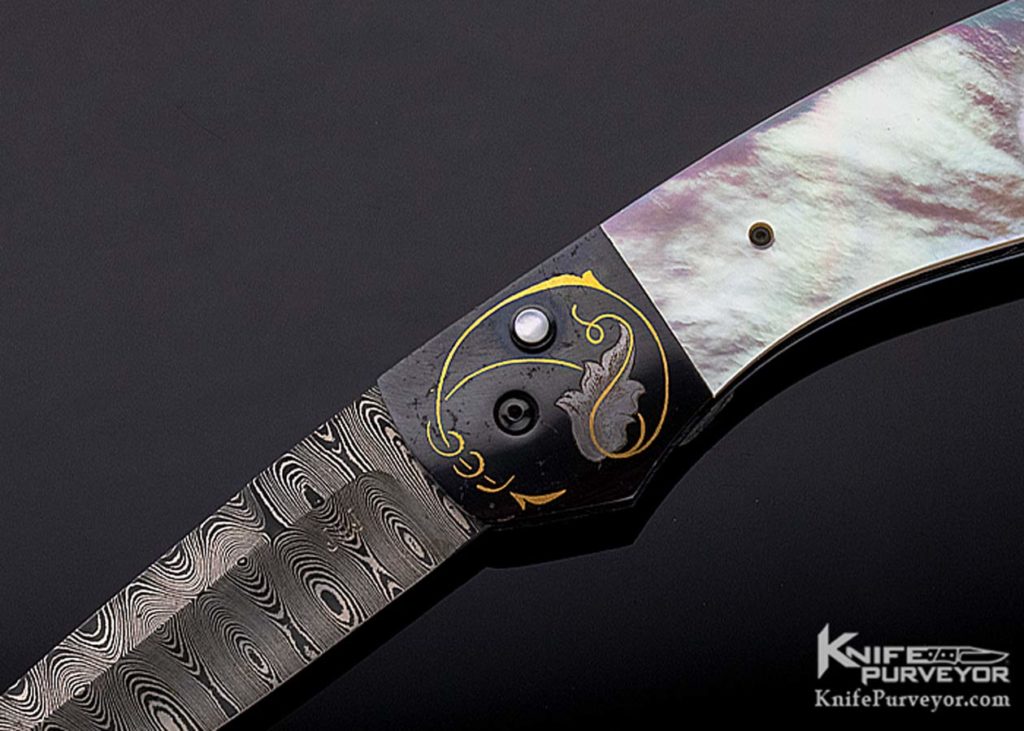 Jim Minnick Custom Knife Damascus Pearl & Damascus Button Lock