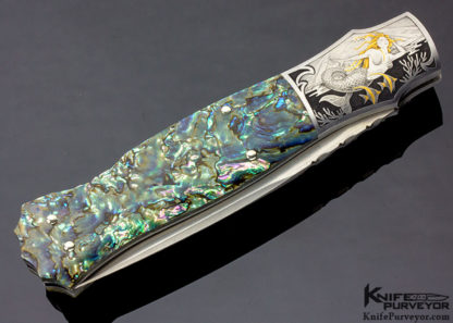 Lisa Tomlin Engraved W. D. Pease Custom Knife Green Abalone "Mermaid" Lockback - Image 3