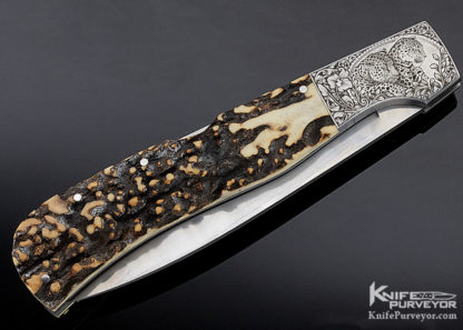 LJ Thompson Custom Knife Popcorn Stag Midlock Engraved by Chris Meyer - Image 3