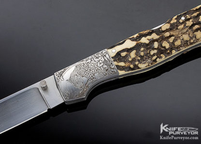 LJ Thompson Custom Knife Popcorn Stag Midlock Engraved by Chris Meyer - Image 2