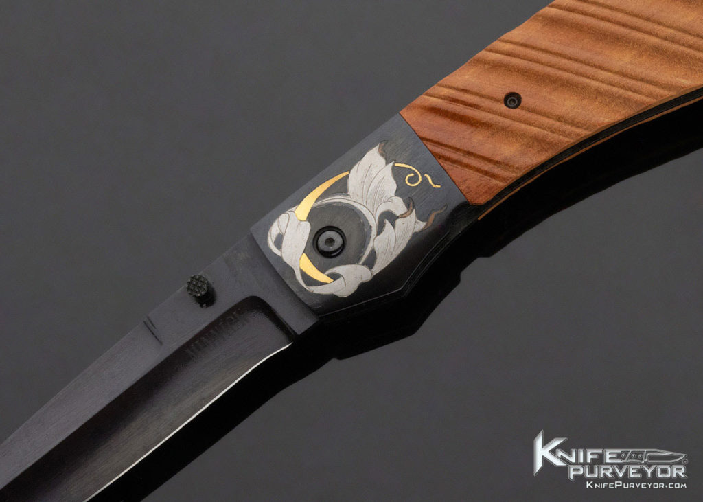 Jim Minnick Custom Knife Fluted Wood Lockback Engraved by Joyce Minnick