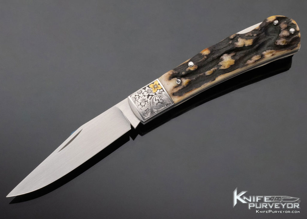 Tim Britton Custom Knife Stag Lockback Engraved by Gil Rudolph - Knife ...