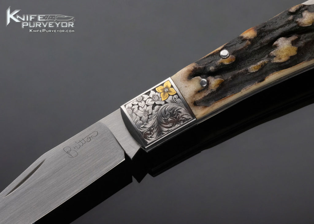 Tim Britton Custom Knife Stag Lockback Engraved by Gil Rudolph - Knife ...