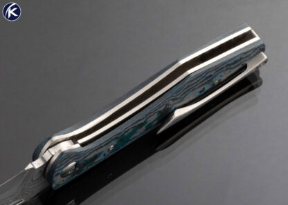 William Tuch Custom Knife San Mai Damascus Fat Carbon Fiber Arctic Storm Scale Release Umpqua Double Action Automatic Linerlock - Image 6