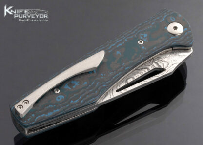 William Tuch Custom Knife San Mai Damascus Fat Carbon Fiber Arctic Storm Scale Release Umpqua Double Action Automatic Linerlock - Image 3