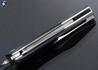 William Tuch Custom Knife San Mai Damascus Fat Carbon Fiber Arctic Storm Scale Release Umpqua Double Action Automatic Linerlock - Image 7