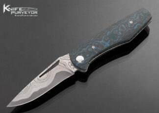 William Tuch Custom Knife San Mai Damascus Fat Carbon Fiber Arctic Storm Scale Release Umpqua Double Action Automatic Linerlock 16750