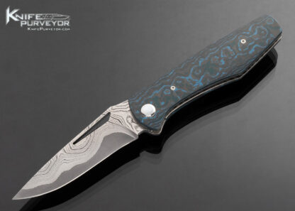 William Tuch Custom Knife San Mai Damascus Fat Carbon Fiber Arctic Storm Scale Release Umpqua Double Action Automatic Linerlock 16750
