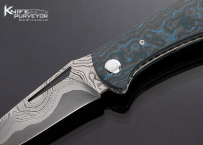 William Tuch Custom Knife San Mai Damascus Fat Carbon Fiber Arctic Storm Scale Release Umpqua Double Action Automatic Linerlock - Image 2