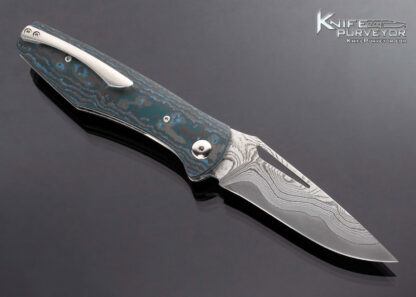 William Tuch Custom Knife San Mai Damascus Fat Carbon Fiber Arctic Storm Scale Release Umpqua Double Action Automatic Linerlock - Image 4