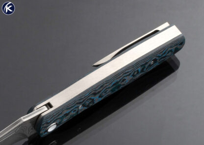 William Tuch Custom Knife San Mai Damascus Fat Carbon Fiber Arctic Storm Scale Release Umpqua Double Action Automatic Linerlock - Image 5