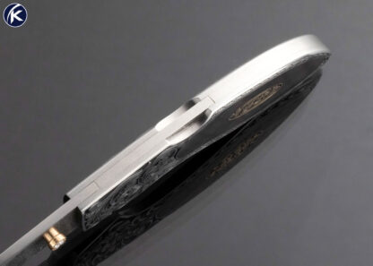 Jim Martin Custom Knife Damascus Black Lip Tahitian Pearl Shell Front Lock with Thumb Stud - Image 5