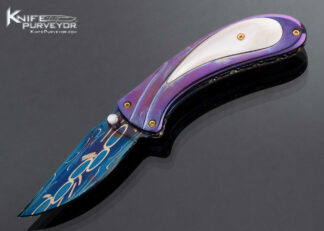 Suchat Jangtanong Custom Knife Blued Damascus with Blued Frame and Pink Mother of Pearl Shell 16778
