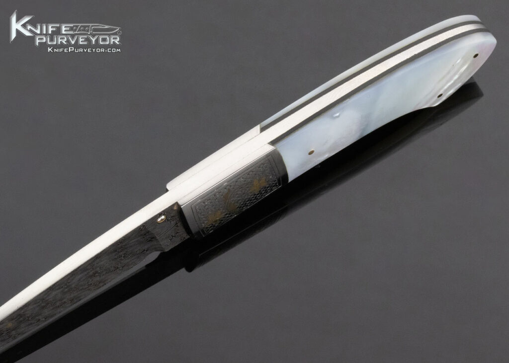 Don Cowles Custom Knife Jim Small Engraved Pearl and Damascus Gent's