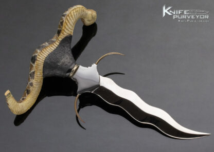 McGowan Custom Knife Hand Painted and Carved Wood Rattlesnake Kris Push Dagger (Broken Tail) - Image 2