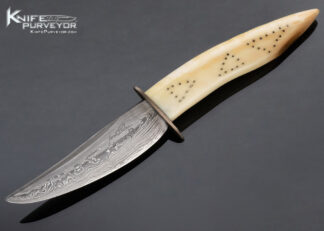 Dr. James Batson Custom Knife Fossilized Walrus and Damascus Hunter 13841