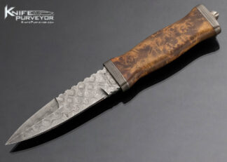 Kay Embretsen Custom Knife Sole Authorship Damascus Burlwood Boot Knife with Custom Leather Sheath 16888