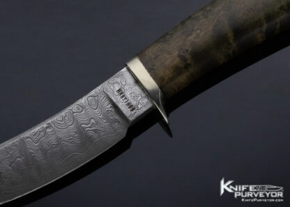 Hastings Custom Knife Damascus Burl Wood Upswept Skinner 13846