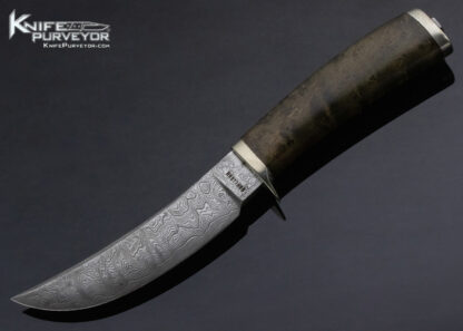 Don Hastings MS Custom Knife Damascus Burl Wood Upswept Skinner 13846