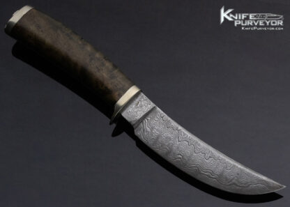 Don Hastings MS Custom Knife Damascus Burl Wood Upswept Skinner - Image 3