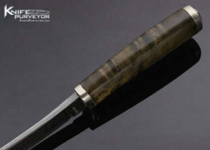Don Hastings MS Custom Knife Damascus Burl Wood Upswept Skinner - Image 5