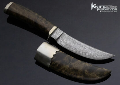 Don Hastings MS Custom Knife Damascus Burl Wood Upswept Skinner - Image 4