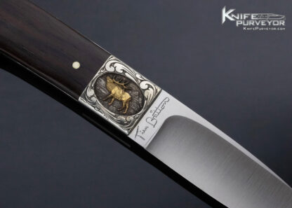Tim Britton Custom Knife Mel Wood Engraved Gold Elk and Jaguar African Blackwood Hunter - Image 3