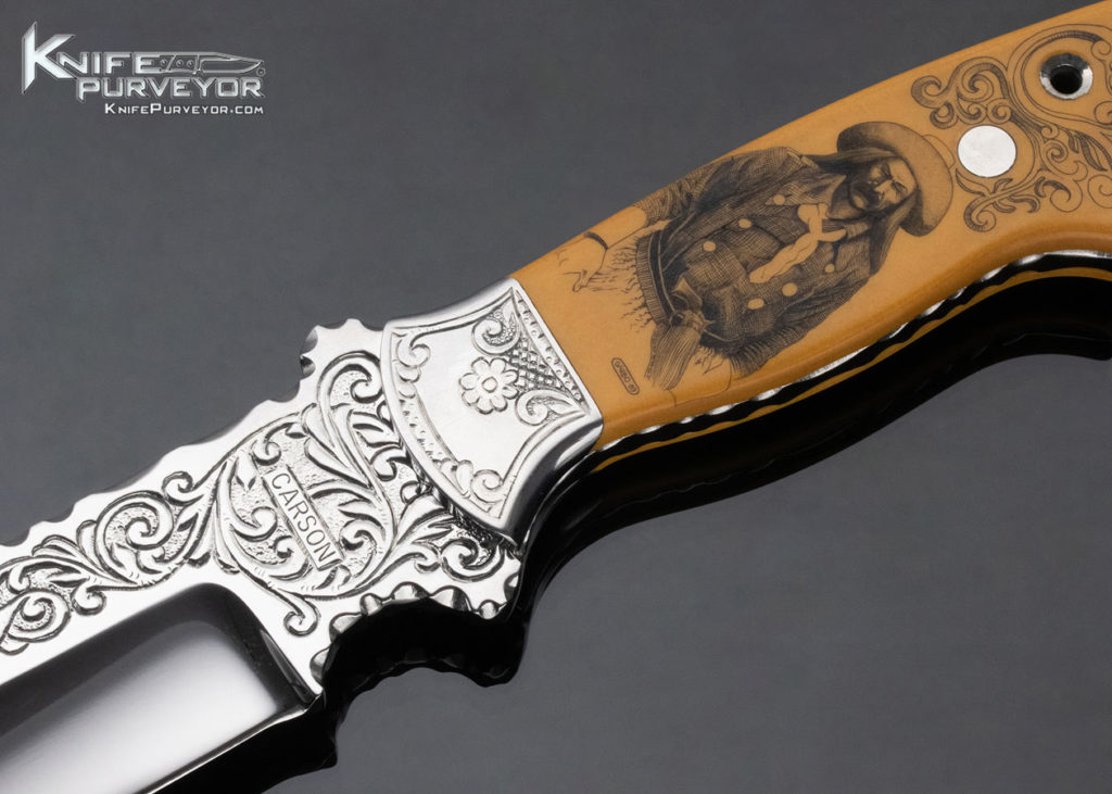 Kit Carson Custom Knife Engraved Chute Knife with Scrimshawed