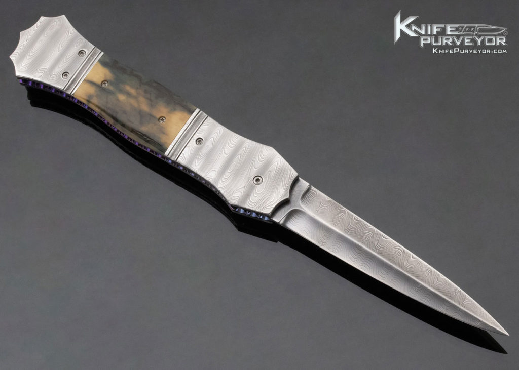 Jim Minnick Custom Knife Damascus and Mammoth Linerlock Automatic