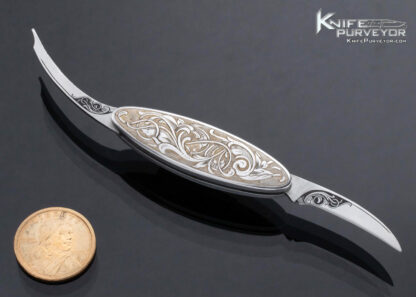 Trindle Knives Custom Knife 2 Blade Engraved with Gold Inlays 13871