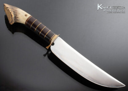 Charles Ochs Custom Knife Stacked Leather and Crown Stag Homage to William Scagel with Leather Sheath - Image 3