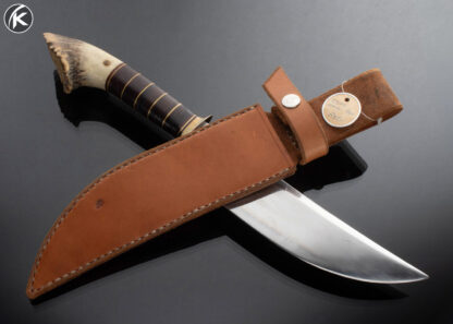 Charles-Ochs-Custom-Knife-Stacked-Leather-and-Crown-Stag-Homage-to-William-Scagel-with-Leather-Sheath-15600