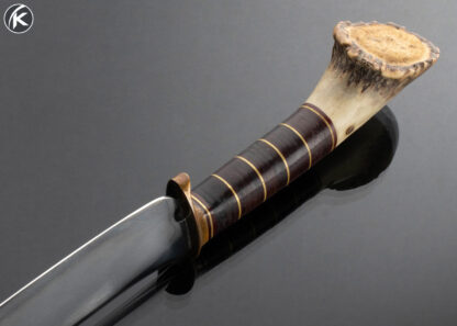 Charles Ochs Custom Knife Stacked Leather and Crown Stag Homage to William Scagel with Leather Sheath - Image 5