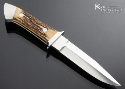 Herman J. Schneider Custom Knife  Stag Fighter with Nickel Silver Fittings and Hand Tooled Leather Sheath - Image 3