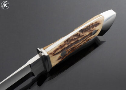 Herman J. Schneider Custom Knife  Stag Fighter with Nickel Silver Fittings and Hand Tooled Leather Sheath - Image 4