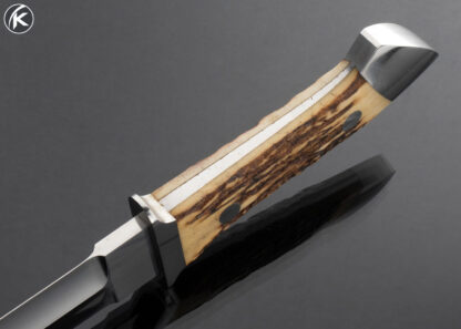Herman J. Schneider Custom Knife  Stag Fighter with Nickel Silver Fittings and Hand Tooled Leather Sheath - Image 5