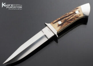 Herman-J.-Schneider-Custom-Knife-Stag-Fighter-with-Nickel-Silver-Fittings-and-Hand-Tooled-Leather-Sheath-15601