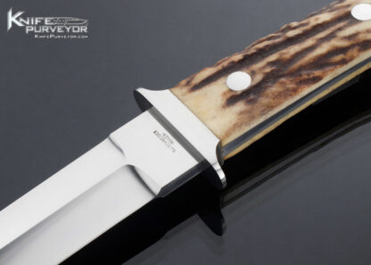 Herman J. Schneider Custom Knife  Stag Fighter with Nickel Silver Fittings and Hand Tooled Leather Sheath - Image 2