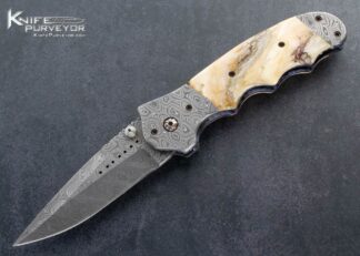 Pat Crawford Custom Knife Stainless Damascus and Mammoth Molar Kasper Linerlock 15730