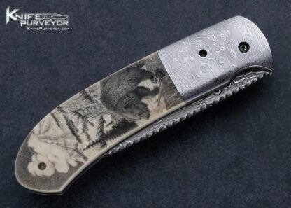 Keith Coleman Custom Knife Dale Fisk Scrimshawed Roses and Vines Damascus Blade and Bolsters Linerlock - Image 5