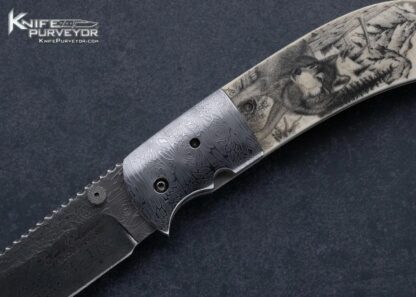 Keith Coleman Custom Knife Dale Fisk Scrimshawed Roses and Vines Damascus Blade and Bolsters Linerlock - Image 2