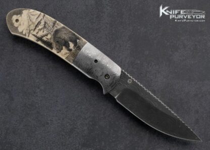Keith Coleman Custom Knife Dale Fisk Scrimshawed Roses and Vines Damascus Blade and Bolsters Linerlock - Image 3