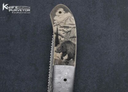Keith Coleman Custom Knife Dale Fisk Scrimshawed Roses and Vines Damascus Blade and Bolsters Linerlock - Image 4