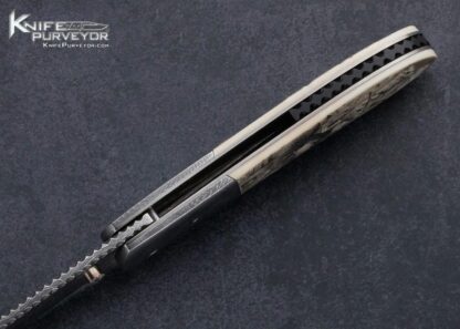 Keith Coleman Custom Knife Dale Fisk Scrimshawed Roses and Vines Damascus Blade and Bolsters Linerlock - Image 7