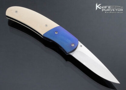 Buddy Gaines Custom Knife  GN2: Mammoth Gaines Engraved; Blue Anodized Titanium Bolsters/Liners - Image 3