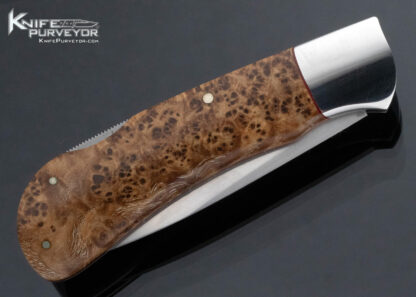 Ray Cover Custom Knife Drop Pt w Stainless Bolsters Burl Scales w Red Spacers - Image 4